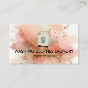 Cartão De Visita Limpeza de Roupas Lavanderia Aquarela Rosegold