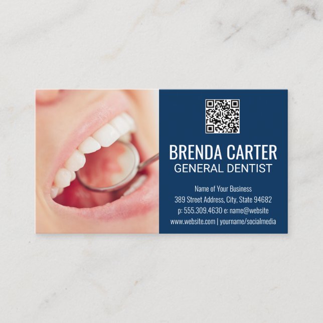 Cartão De Visita Limpeza Dentária | Código QR Scan (Frente)