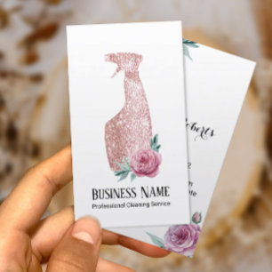 Cartão De Visita Limpeza do Frasco de Spray Dourado com Rosa Floral