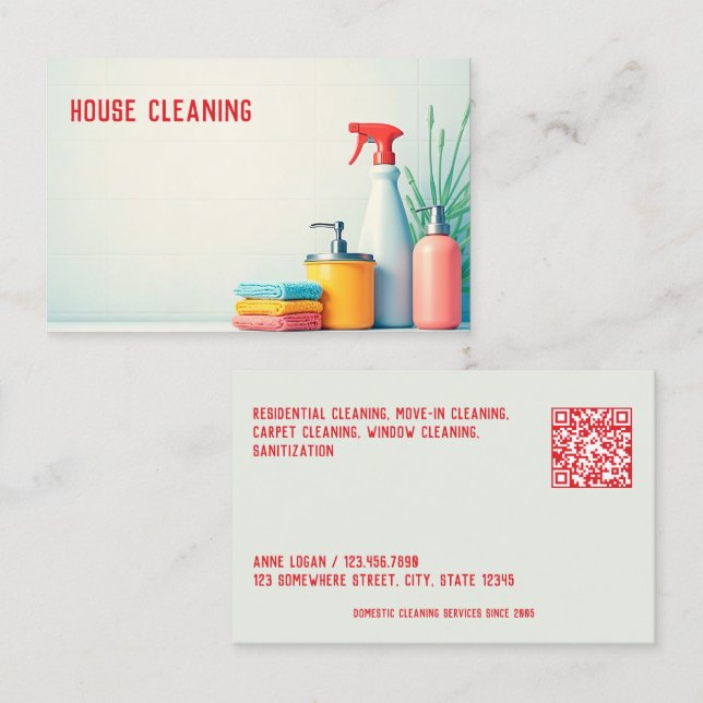 Cartão De Visita Limpeza doméstica QR (Frente/Verso)
