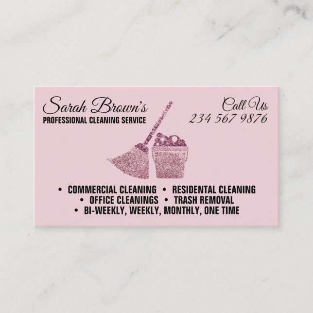 Cartão De Visita Limpeza Elegante Empregada Doméstica pink brilhant (Frente)