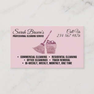 Cartão De Visita Limpeza Elegante Maid Janitorial cor-de-rosa