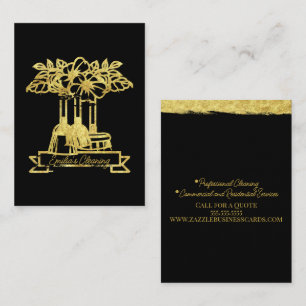 Cartão De Visita Limpeza Floral Planta Script Logo Ouro Falso