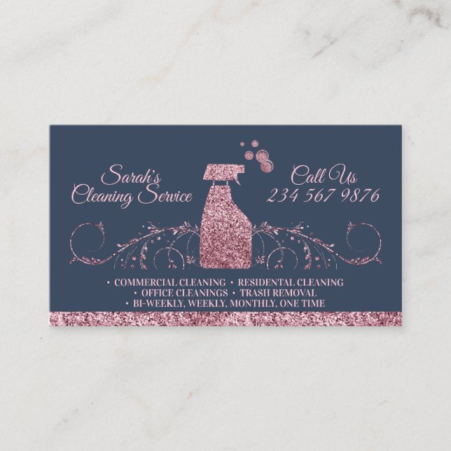 Cartão De Visita Limpeza Maid Janitorial, espumante, marinho cor-de (Frente)
