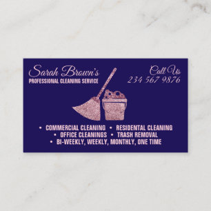 Cartão De Visita Limpeza Navy Maid Janitorial rosa brilhante