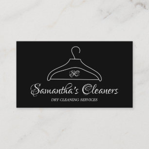 Cartão De Visita Limpeza Seca Cabeça de Limpeza do Monograma Preta