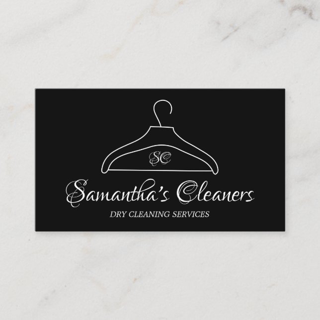 Cartão De Visita Limpeza Seca Cabeça de Limpeza do Monograma Preta (Frente)