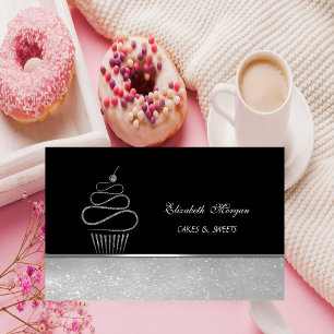 Cartão De Visita Linda Adorável Elegante Prataria Cupcake Padaria