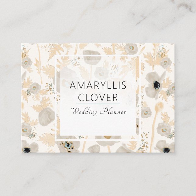 Cartão De Visita Linda Aquarela Cinzas Amarelas Poppies Floral (Frente)