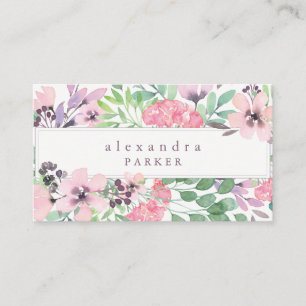 Cartão De Visita Linda Floral   Quadro de Cores de Água da Tendênci