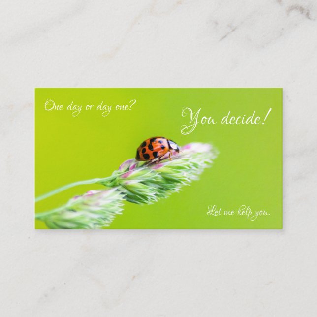 Cartão De Visita Linda joaninha com citação motivacional positiva (Frente)