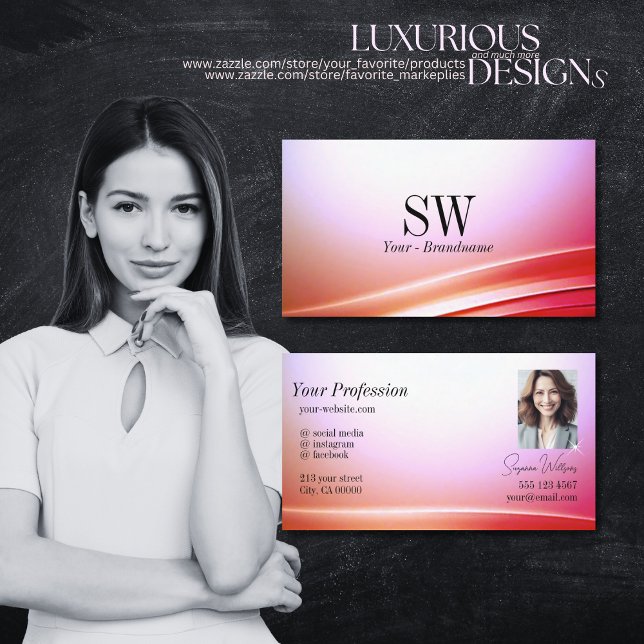 Cartão De Visita Linda Lilac Lilac Curvada Monograma e Foto (Criador carregado)