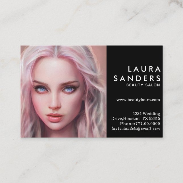 Cartão De Visita Linda Menina Rosa Belga Bela Salão Elegante (Frente)