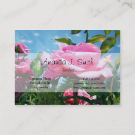 Cartão De Visita Lindas flores de rosa cor-de-rosa no céu azul prof