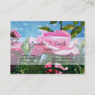 Cartão De Visita Lindas flores de rosa cor-de-rosa no céu azul prof