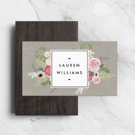 Cartão De Visita Lindas Rosas Rosa em Elegância Moderna Linen