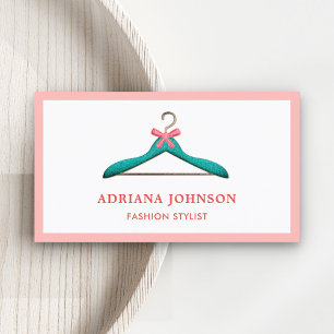 Cartão De Visita Lindo Arco Rosa Suporte de Roupas Teal Estilista d