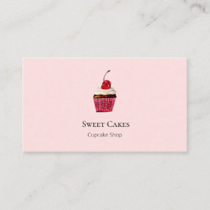 Cartão De Visita Lindo Cupcake de Padaria Desenhado à Mão rosa