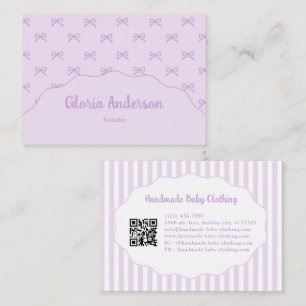 Cartão De Visita Lindo Feminino Roxo Branco Laços Listras