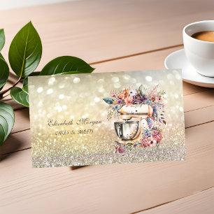 Cartão De Visita Lindo Misturador Floral de Padaria com Bokeh Elega