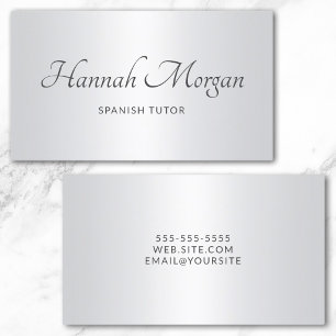 Cartão De Visita Lindo Script Elegante com Ombre Branco Cinza Claro