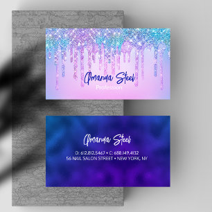 Cartão De Visita Lindo Unicórnio Turquesa Azul Monograma com Glitte