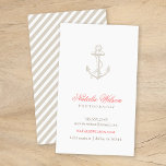 Cartão De Visita Linen Beige Vintage Anchor Vertical<br><div class="desc">Design de cartão de visita vertical elegante com uma ilustração de âncora náutica de vintage giratória cinzenta pré-disquete giratória. Personalize com suas informações pessoais de contato de negócios para um design adorável e exclusivo! Back tem um padrão de stripe diagonal ou você pode usar o espaço para adicionar mais texto,...</div>