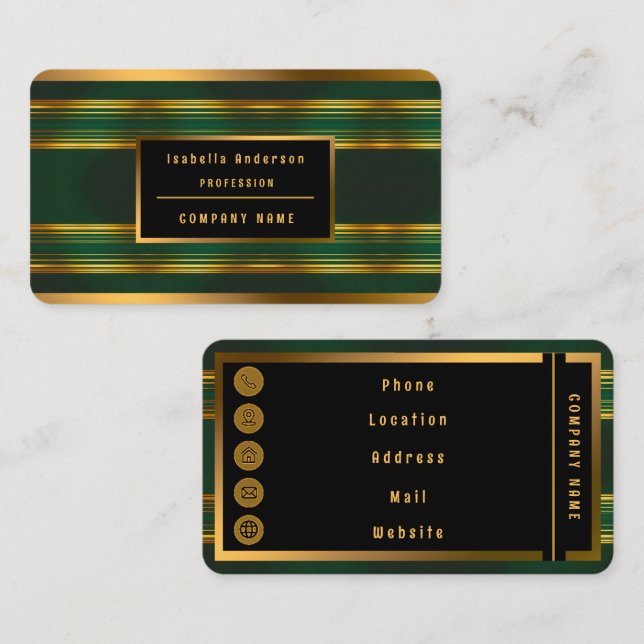 Cartão De Visita Linen Luxury Trendy Coleção de Textura Dourada Ver (Frente/Verso)