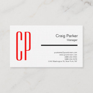 Cartão De Visita Linen Modern Black White Red Monograma Professiona