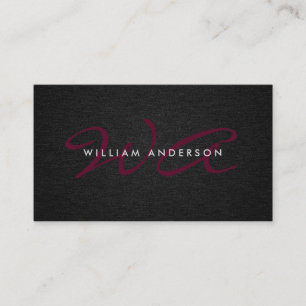 Cartão De Visita Linen Preto Mínimo Corporativo do Script Monogram