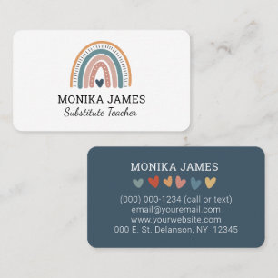 Cartão De Visita Linguado-Suplente-Látea Azul Boho Arco-Íris