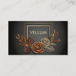 Cartão De Visita Linha Artística de Rosa Floral de Luxo em Ouro Pre