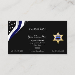 Cartão De Visita Linha Azul Fina Citação Personalizada e Emblema