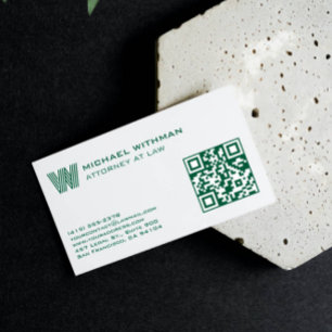 CARTÃO DE VISITA LINHA DE MONOGRAMA VERDE QR ADVOGADO CONTADOR