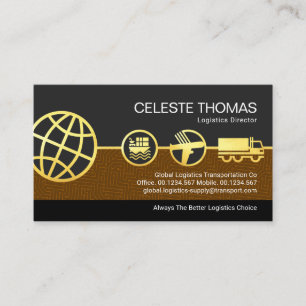 Cartão De Visita Linha de Suprimento de Logística Global Dourada