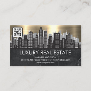 Cartão De Visita Linha Skyline da Cidade Mármore Dourado metáli