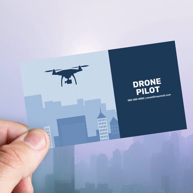 Cartão De Visita Linha Skyline da Cidade - Piloto de Drone (City Skyline - Drone Pilot Business Card)