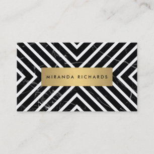 Cartão De Visita Linhas Chic Black Marble White Strips II