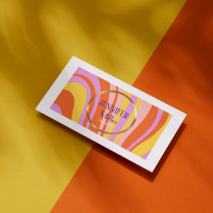 Cartão De Visita Linhas coloridas com onda retroativa Código QR da 