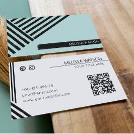 Cartão De Visita Linhas de abstrato preto e azul mínimas urbanas