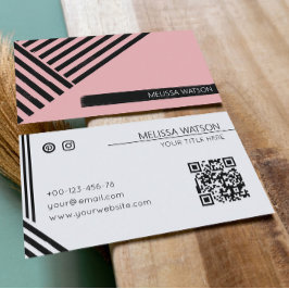 Cartão De Visita Linhas de abstrato preto e rosa, femininas urbanas