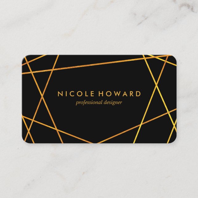 Cartão De Visita Linhas Douradas refinadas a preto (Frente)