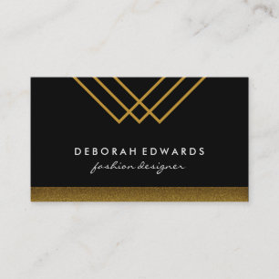 Cartão De Visita Linhas Dourados geométricas com guarnição preta