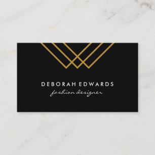 Cartão De Visita Linhas Dourados geométricas elegantes preto