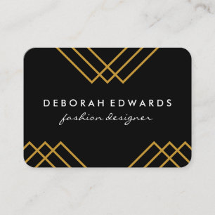 Cartão De Visita Linhas Dourados geométricas elegantes preto