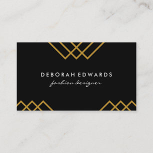 Cartão De Visita Linhas Geométricas Douradas Simples Pretas