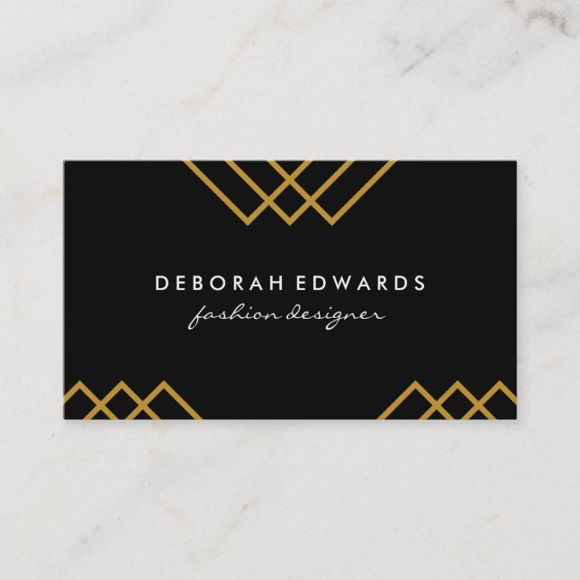 Cartão De Visita Linhas Geométricas Douradas Simples Pretas (Frente)