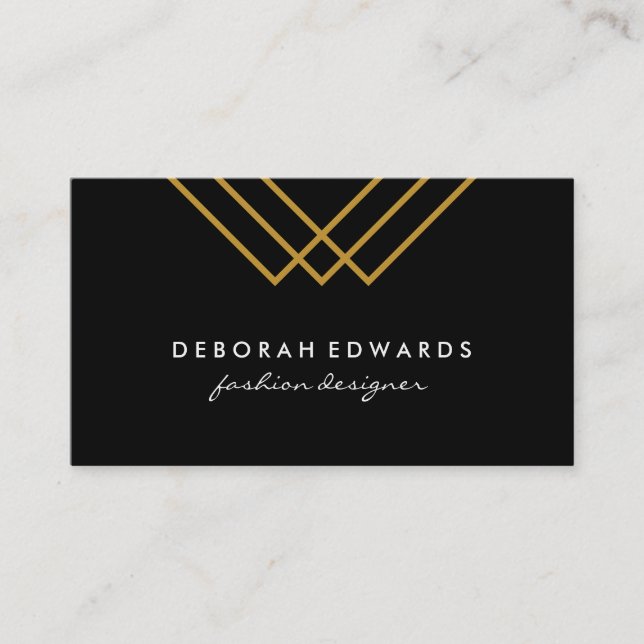Cartão De Visita Linhas Geométricas Douradas Simples Pretas (Frente)