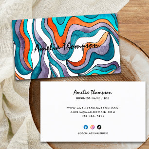 Cartão De Visita Linhas Onduladas Abstratas Laranja Azul Boho Groov