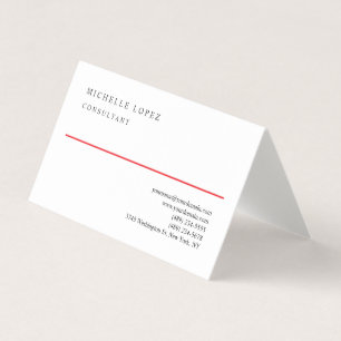 Cartão De Visita Linho Elegante Branco Vermelho Profissional Simple